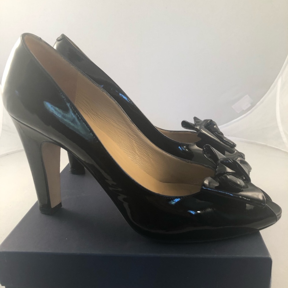 Faconnable Black Patent open toe pumps size 8.5.